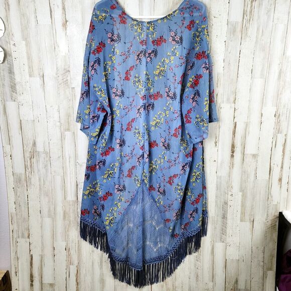 Time and Tru Floral Lace Fringe Cardigan Kimono Blue Size One Size - Picture 2 of 11